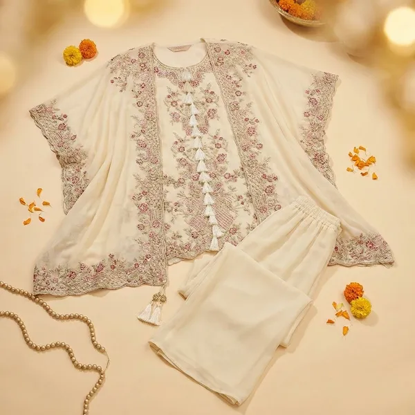 White_Georgette_Premium_&_Fancy_Design_Kurti_And_Palazzo_Set_For_Women