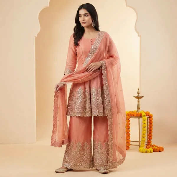 Pink_Cotton_Premium_&_Fancy_Design_Kurti_And_Sharara_Set_For_Women