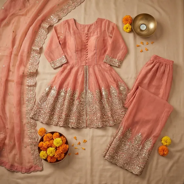 Pink_Cotton_Premium_&_Fancy_Design_Kurti_And_Sharara_Set_For_Women