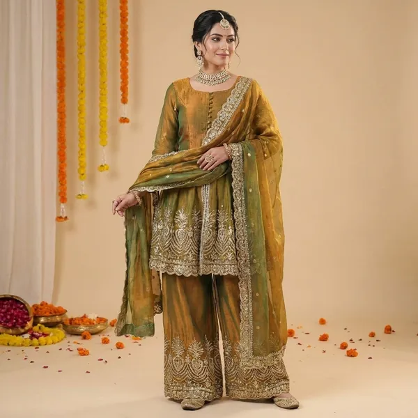 Yellow_Cotton_Premium_&_Fancy_Design_Kurti_And_Sharara_Set_For_Women