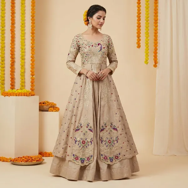 Beige_Pure_Vichitra_Premium_&_Fancy_Design_Anarkali_For_Women
