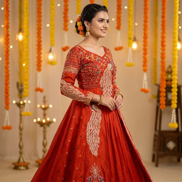 Orange_Pure_Vichitra_Premium_&_Fancy_Design_Anarkali_For_Women