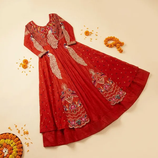 Orange_Pure_Vichitra_Premium_&_Fancy_Design_Anarkali_For_Women
