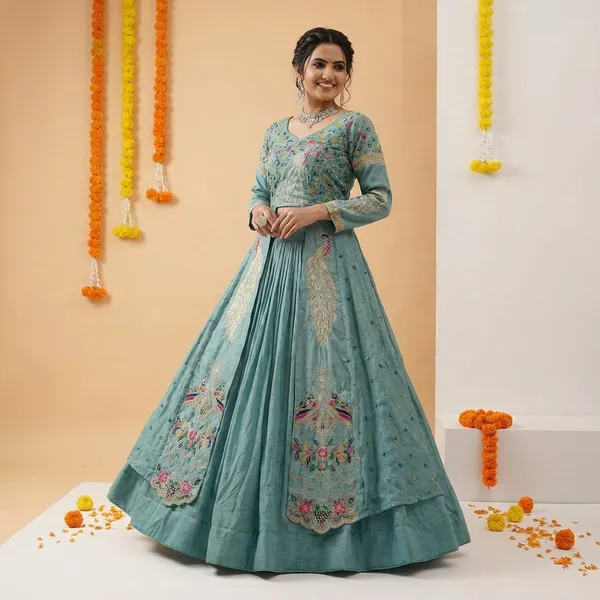 Teal_Blue_Pure_Vichitra_Premium_&_Fancy_Design_Anarkali_For_Women