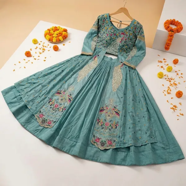 Teal_Blue_Pure_Vichitra_Premium_&_Fancy_Design_Anarkali_For_Women