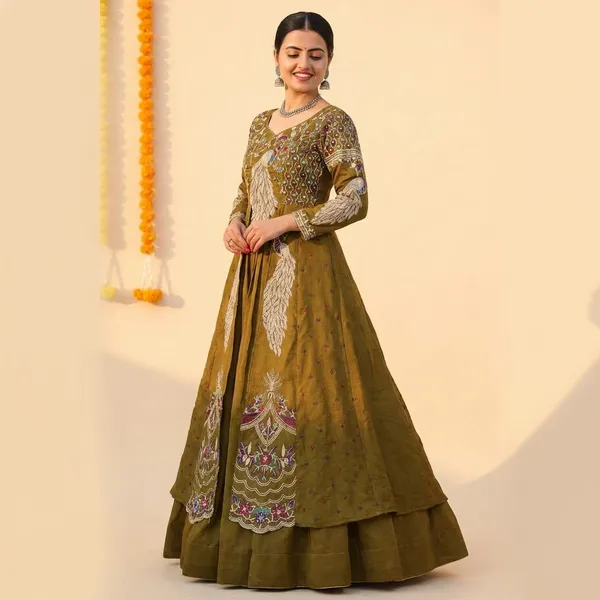 Green_Pure_Vichitra_Premium_&_Fancy_Design_Anarkali_For_Women