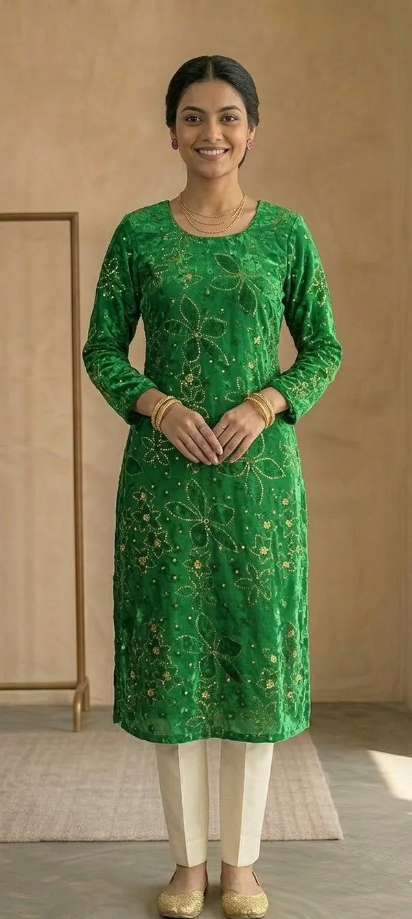Women_Woven_Design_Ethnic_Dress_Kurta_(Light_Green)