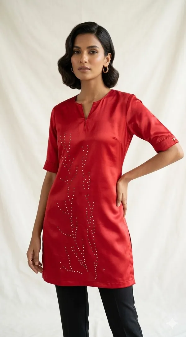 Women_Woven_Design_Trail_Cut_Kurta_(Red)