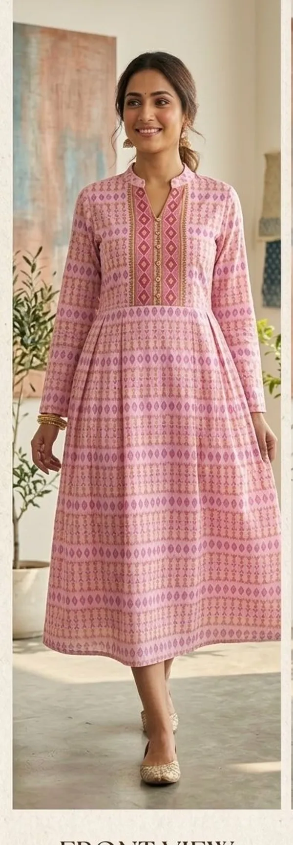 Women_Woven_Design_Trail_Cut_Kurta_(Pink)