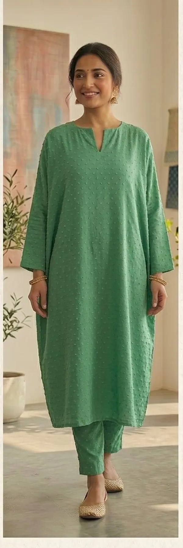 Women_Polka_Print_Straight_Kurta_(Light_Green)