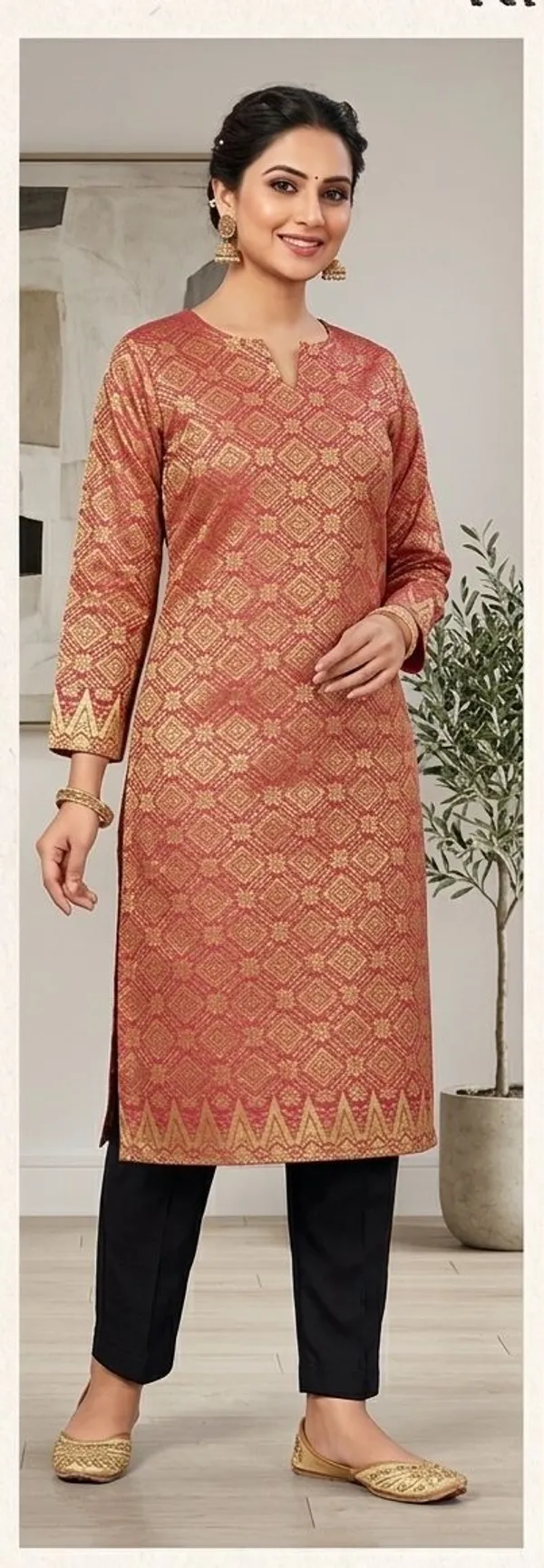 Women_Block_Print_Straight_Kurta_(Gold)