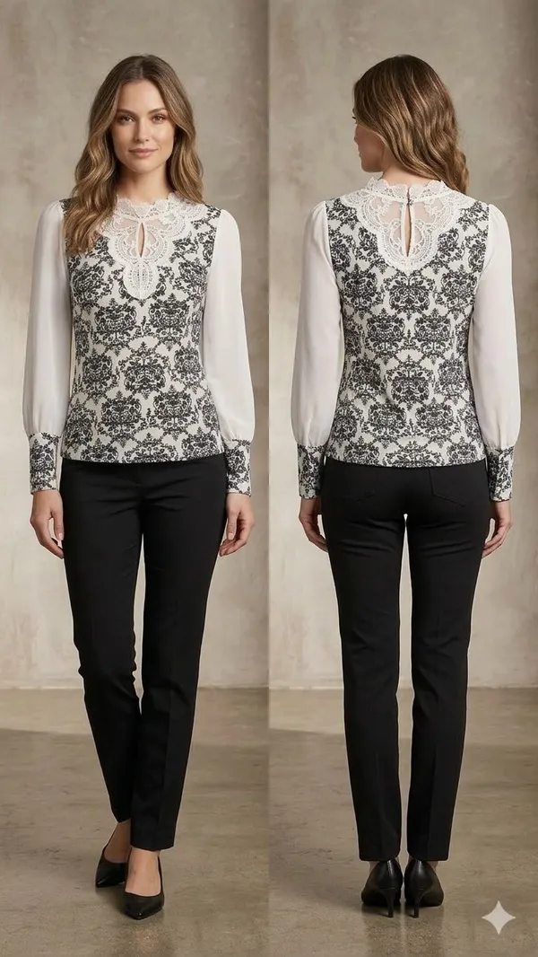 Formal_Color_Block_Women_Black,_White_Top