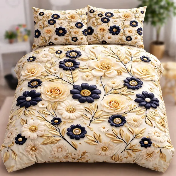 Cream_Floral_Print_Comforter_With_Matching_Pillow_Covers
