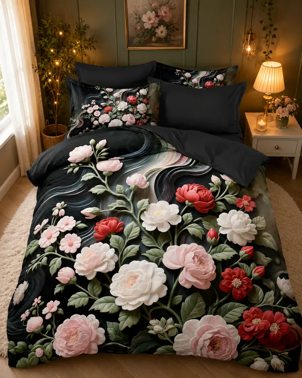 Black_Floral_Print_King_Size_Comforter_With_Pillow_Covers