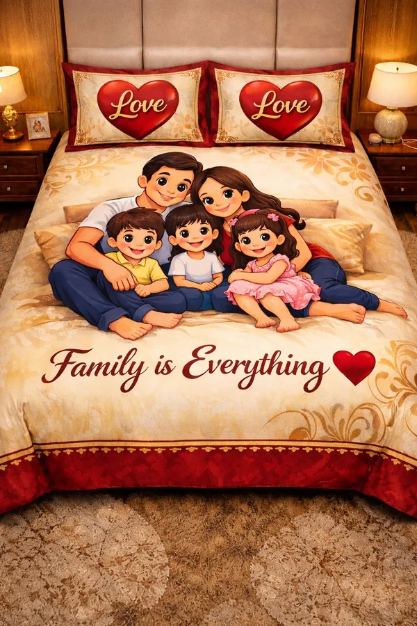 Family_Love_Cartoon_Printed_King_Size_Bed_Sheet_With_Pillow_Covers