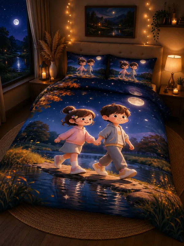 Multicolor_Cartoon_Print_Kids_Bedding_Set_With_Pillowcases