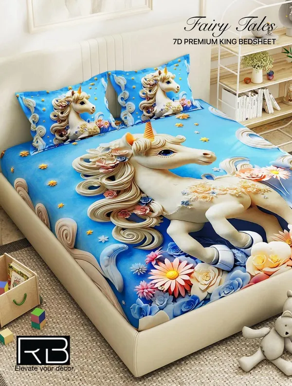 Blue_Unicorn_Printed_7D_Premium_King_Size_Bed_Sheet_With_Pillow_Covers