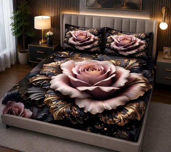 Pink_Rose_Black_Floral_Printed_King_Size_Bed_Sheet_Set