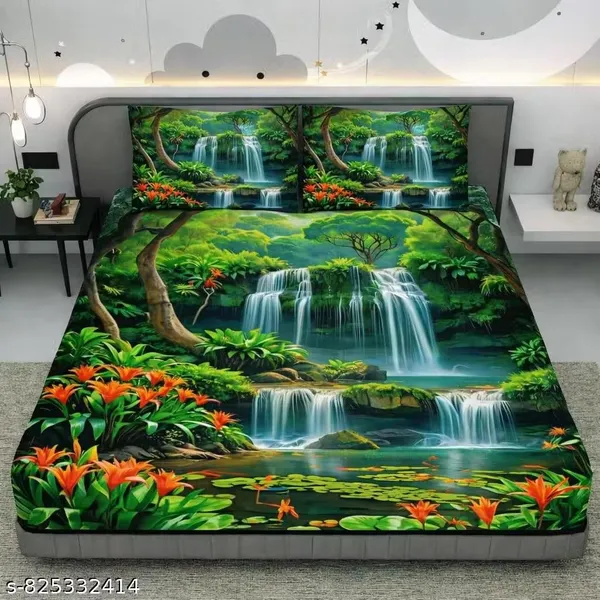 Green_Waterfall_Nature_Scenic_3D_Printed_Bed_Sheet_Set
