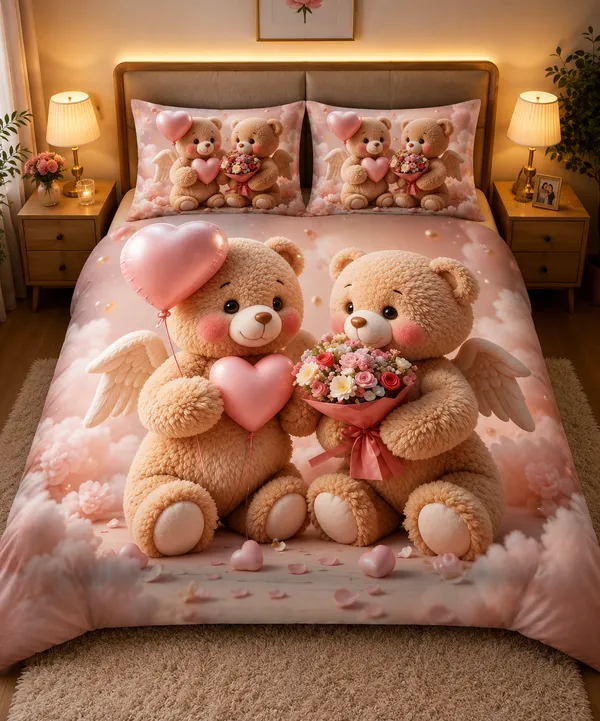 Beige_Teddy_Bear_Couple_3D_Bedding_Set_With_Pink_Hearts