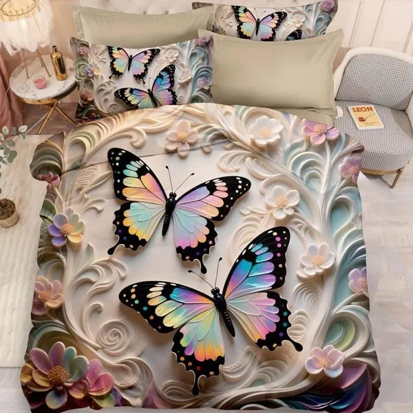 Multicolor_Butterfly_Floral_3D_Printed_Bedding_Set