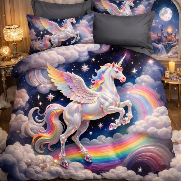 Rainbow_Unicorn_Digital_Print_Bedding_Set_With_Pillows