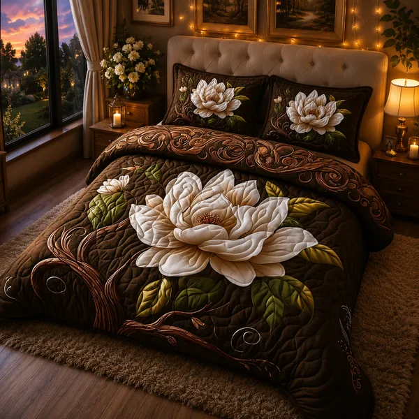 Brown_Floral_Embossed_King_Size_Bedding_Set_With_Pillow_Covers
