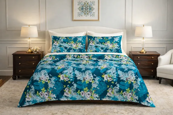 Blue_Floral_Print_King_Size_Bed_Sheet_With_Pillow_Covers