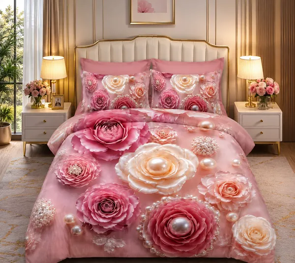 Pink_Rose_Pearl_3D_Printed_King_Size_Bedding_Set