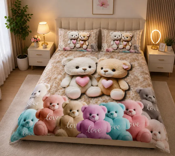 Teddy_Bear_Print_King_Size_Bedding_Set_With_Pillow_Covers