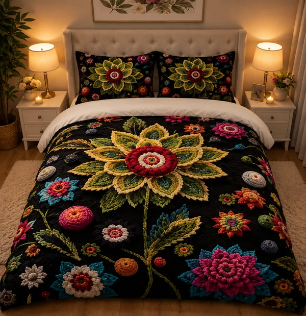 Black_Handcrafted_Floral_Embroidered_King_Size_Bed_Sheet_Set