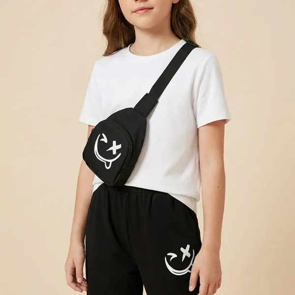 White_And_Black_Smile_Printed_Top_Bottom_Set_With_Pocket_For_Baby_Girls