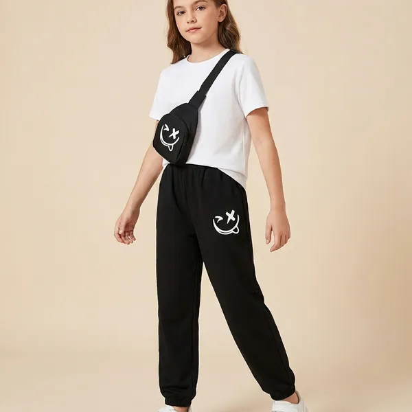 White_And_Black_Smile_Printed_Top_Bottom_Set_With_Pocket_For_Baby_Girls