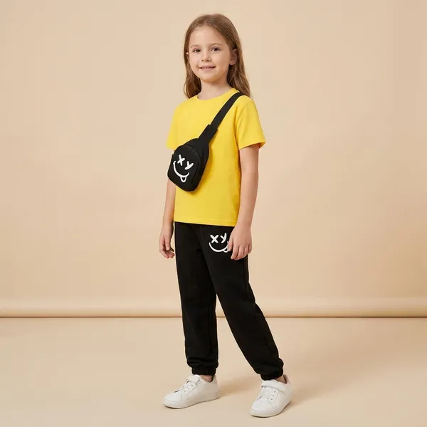 Yellow_And_Black_Smile_Printed_Top_Bottom_Set_With_Pocket_For_Baby_Girls