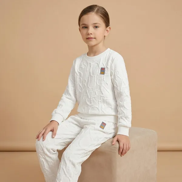 White_Abcd_Emboosed_Full_Seeve_Top_Bottom_Set_With_Pocket_For_Baby_Girls