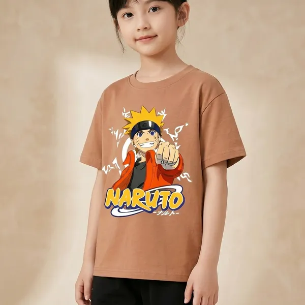 Brown_And_Black_Naruto_Printed_T-Shirt_And_Bottom_Set_For_Baby_Girl