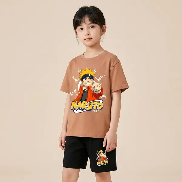 Brown_And_Black_Naruto_Printed_T-Shirt_And_Bottom_Set_For_Baby_Girl
