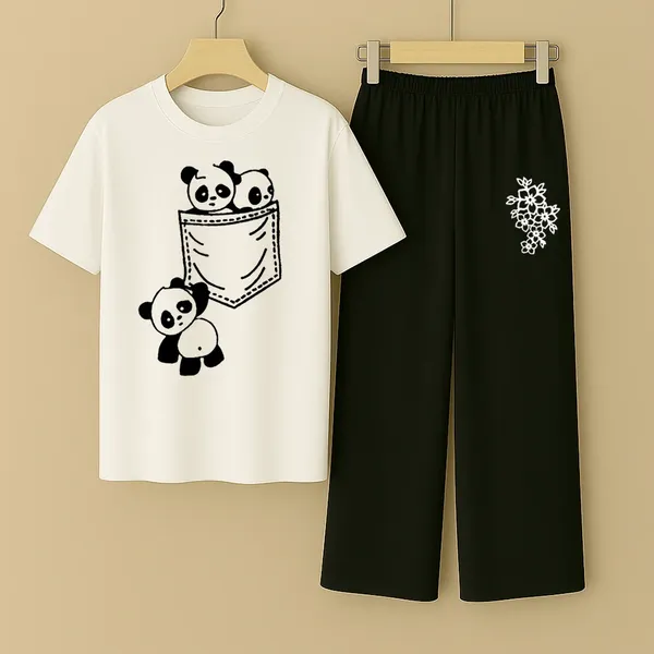 White_And_Black_Pocket_Panda_Printed_T-Shirt_And_Palazzo_For_Baby_Girl
