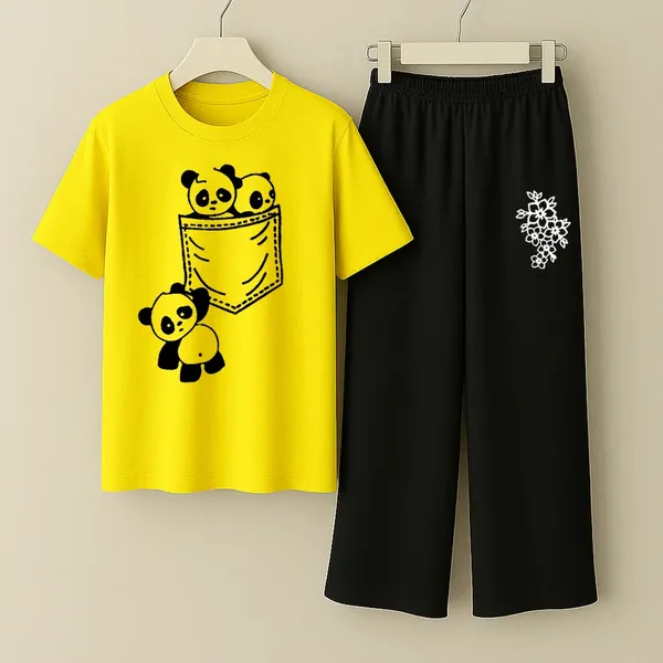 Yellow_And_Black_Pocket_Panda_Printed_T-Shirt_And_Palazzo_For_Baby_Girl
