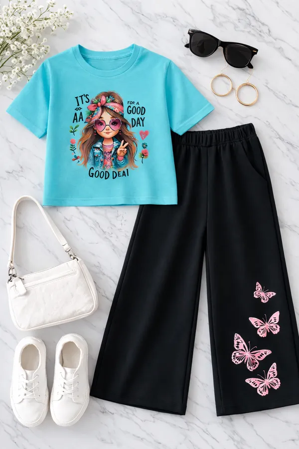 Aqua_Blue_And_Black_Its_Good_Day_Printed_T-Shirt_And_Palazzo_For_Baby_Girl