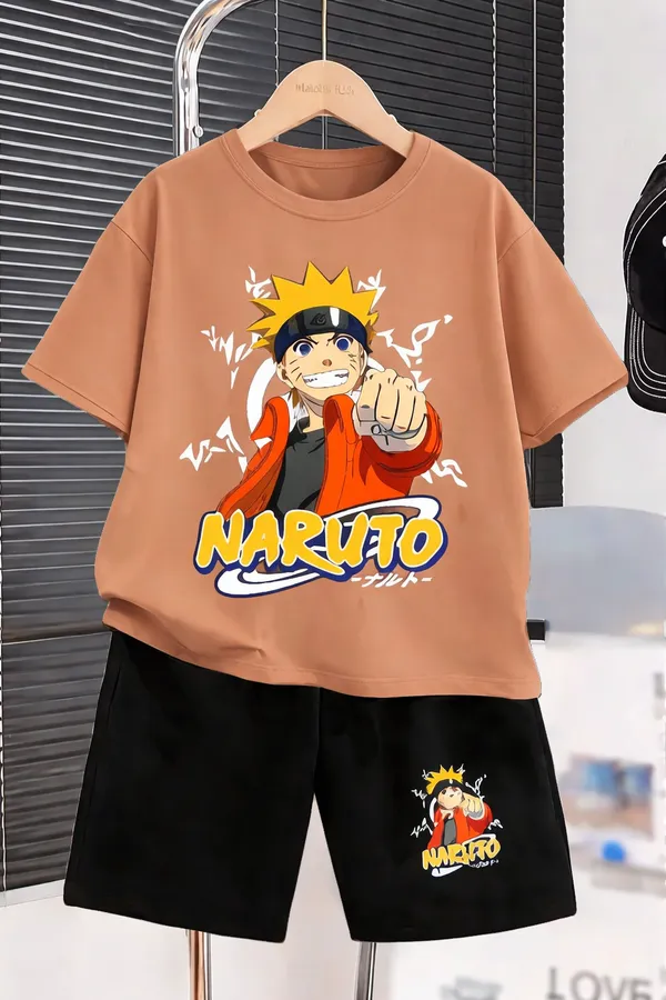 Brown_And_Black_Naruto_Printed_T-Shirt_And_Bottom_Set_For_Baby_Girl