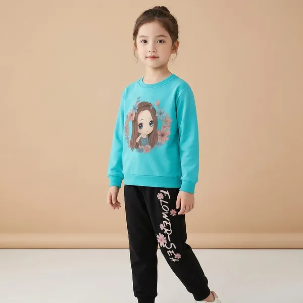 Aqua_Blue_And_Black_Flower_Ring_Printed_Top_Bottom_Set_For_Baby_Girls