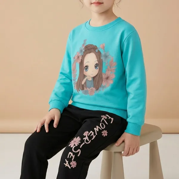 Aqua_Blue_And_Black_Flower_Ring_Printed_Top_Bottom_Set_For_Baby_Girls
