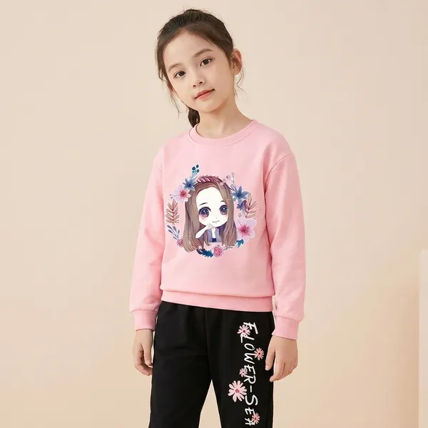 Pink_And_Black_Flower_Ring_Printed_Top_Bottom_Set_For_Baby_Girls