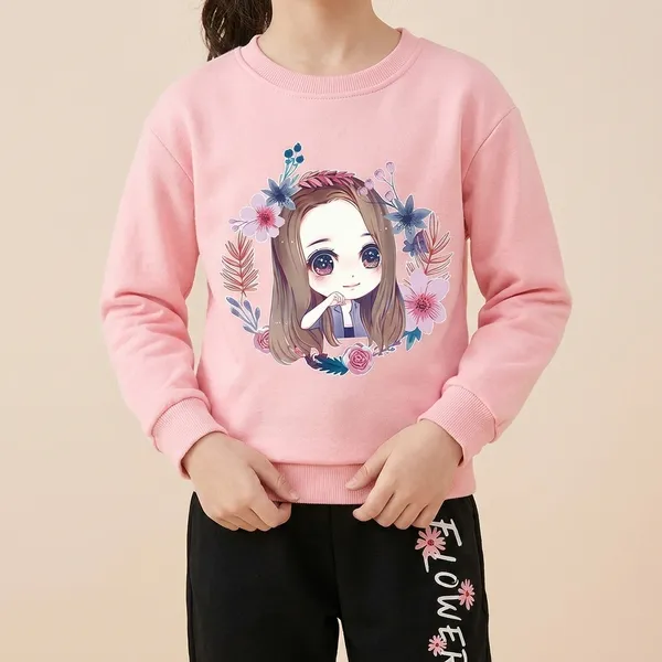 Pink_And_Black_Flower_Ring_Printed_Top_Bottom_Set_For_Baby_Girls
