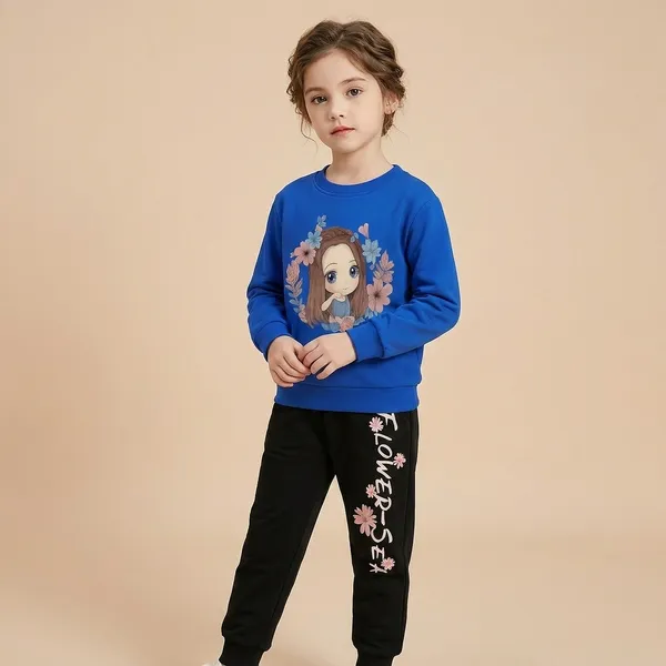 Royal_Blue_And_Black_Flower_Ring_Printed_Top_Bottom_Set_For_Baby_Girls