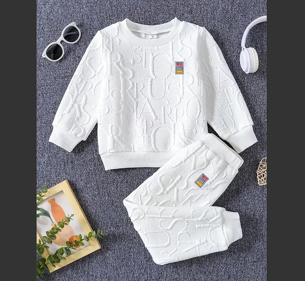 White_Abcd_Emboosed_Full_Seeve_Top_Bottom_Set_With_Pocket_For_Baby_Girls
