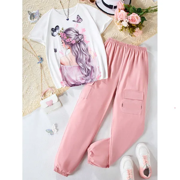 White_And_Peach_Ladies_Printed_Top_Bottom_Set_For_Baby_Girls