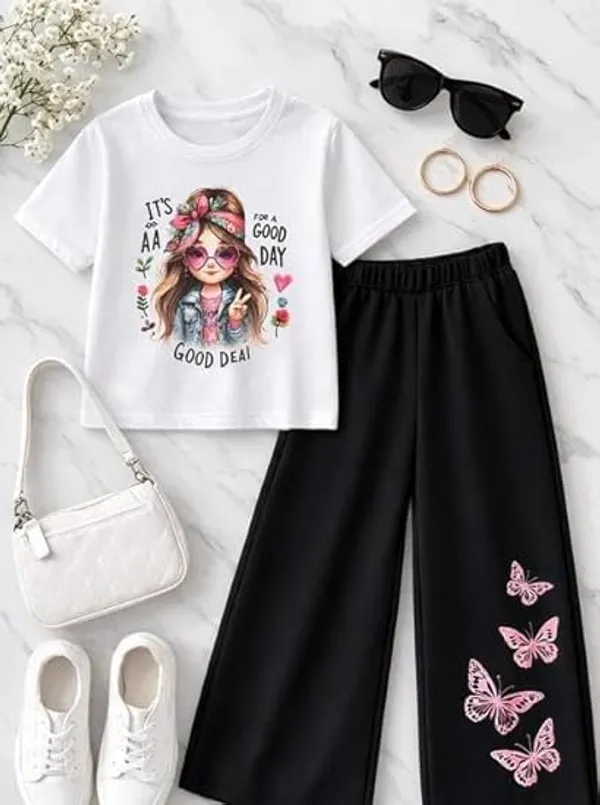White_And_Black_Its_Good_Day_Printed_T-Shirt_And_Palazzo_For_Baby_Girl