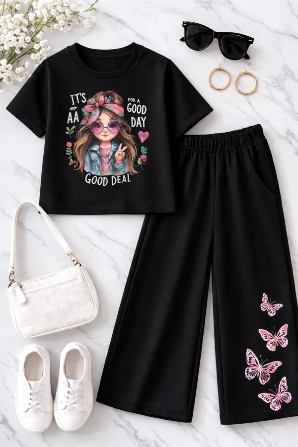 Black_Its_Good_Day_Printed_T-Shirt_And_Palazzo_For_Baby_Girl